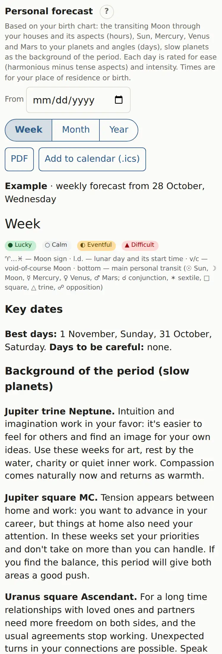 Personal forecast for a week